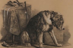 Grand dessin encadré de la fin du XIXe siècle en forme de charbon de bois - chien solitaire