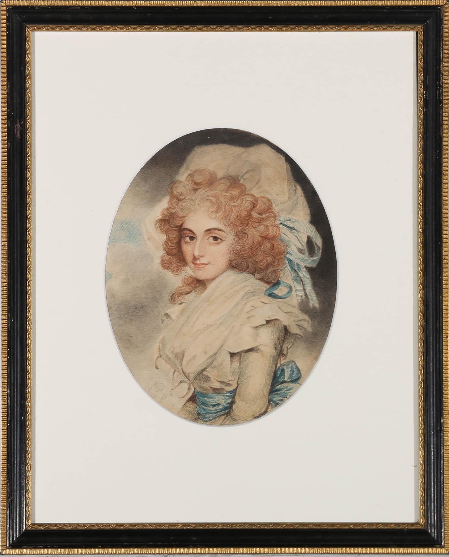 Dieses gelungene Aquarell ist eine schöne Kopie von John Downmans Porträt von Sarah Siddons. Die im frühen 19. Jahrhundert gemalten Aquarelle sind eine zeitgenössische Studie von Downmans Werk. Das Originalaquarell wurde vom 3. Herzog von Richmond