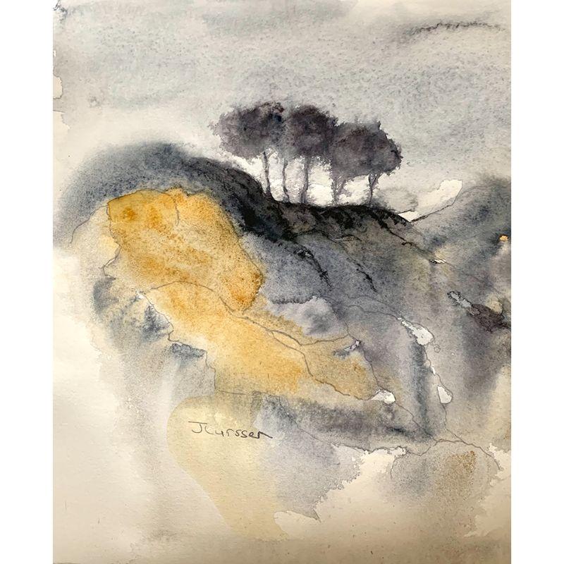 Jean Lurssen Abstract Drawing - Abstract Landscape #2, Painting, Watercolor on Watercolor Paper