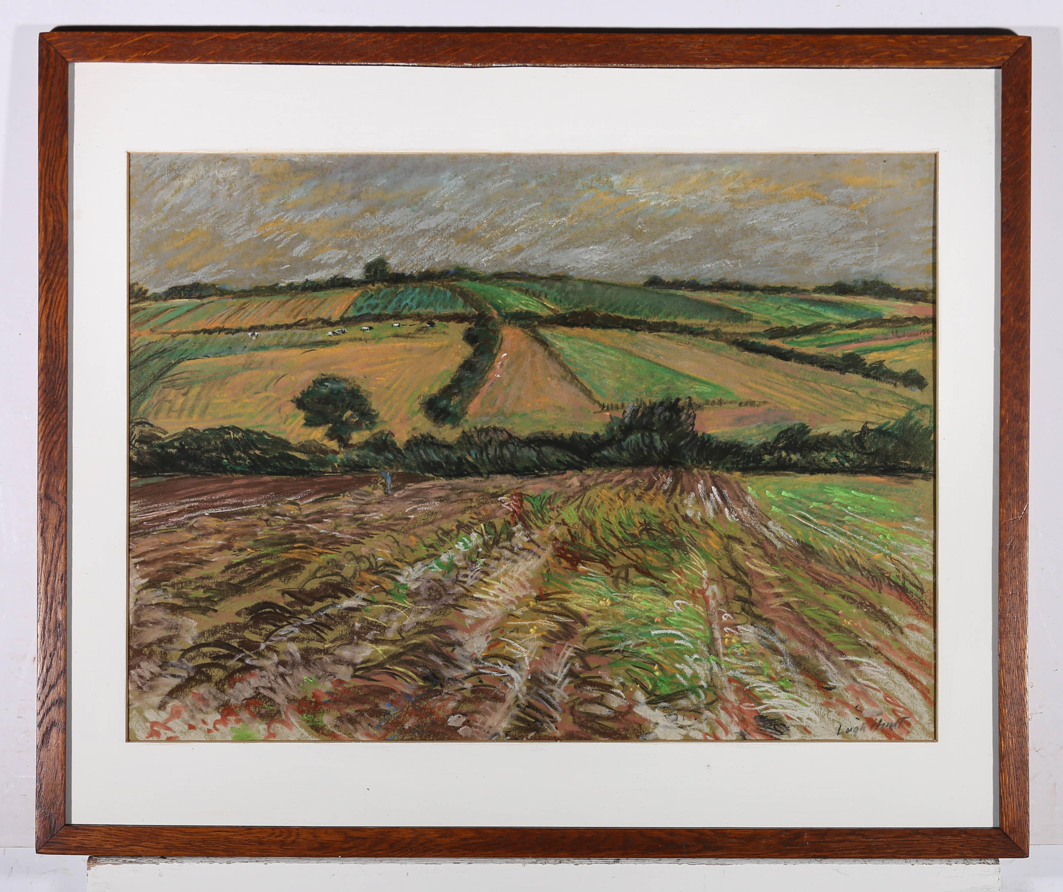 Leigh Hunt - 1974 Pastel, Fields In Brittany For Sale 1