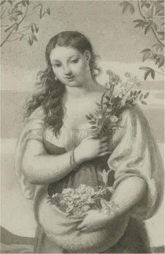 Lionel Ellis (1903-1988) - Aquarelle du début du XXe siècle, tablier de fleurs