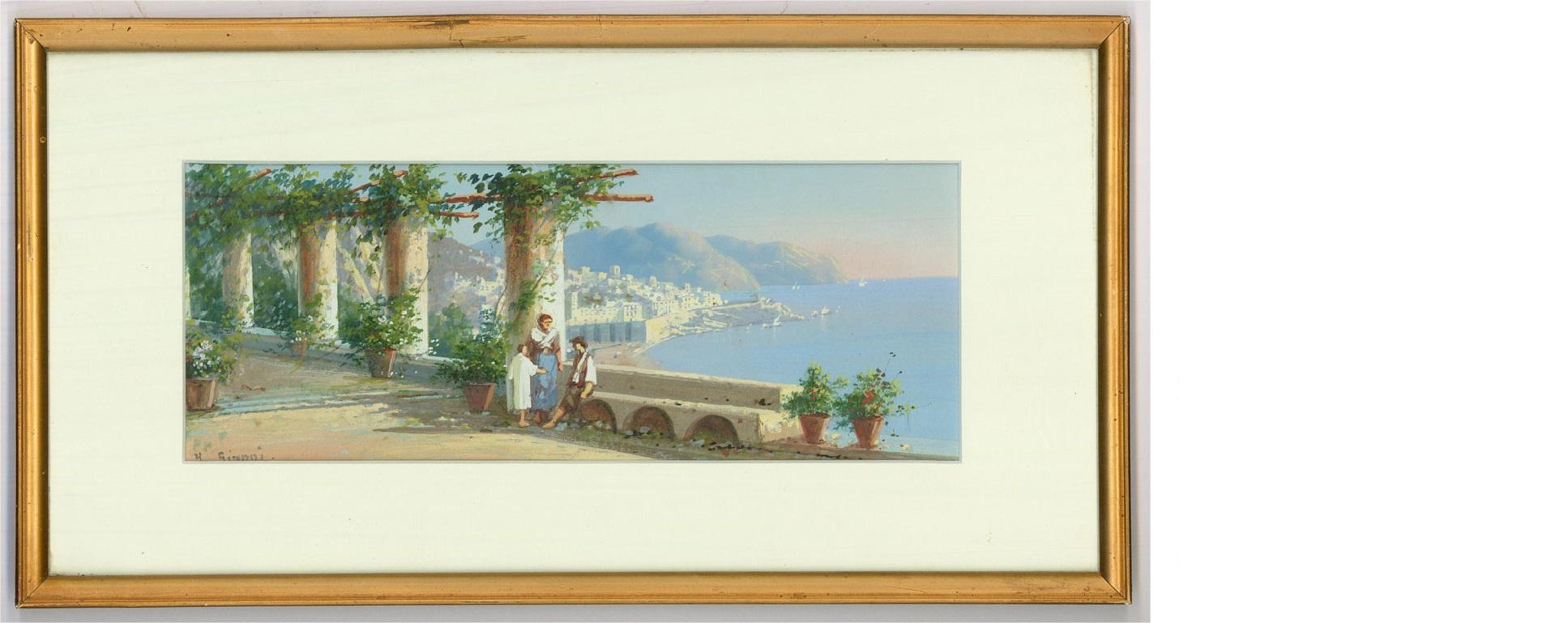 Maria Gianni (1873-1956) - Acuarela firmada de principios del siglo XX, Bahía de Nápoles 2
