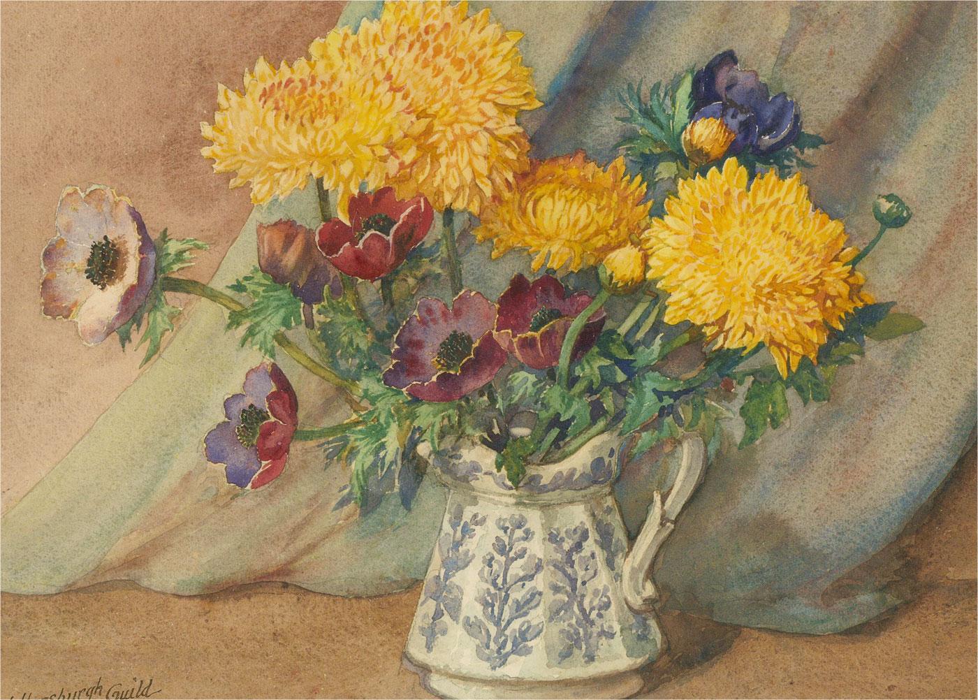 J. Horsburgh Guild - Bloomsbury School Aquarell, Dahlien und Mohnblumen 1