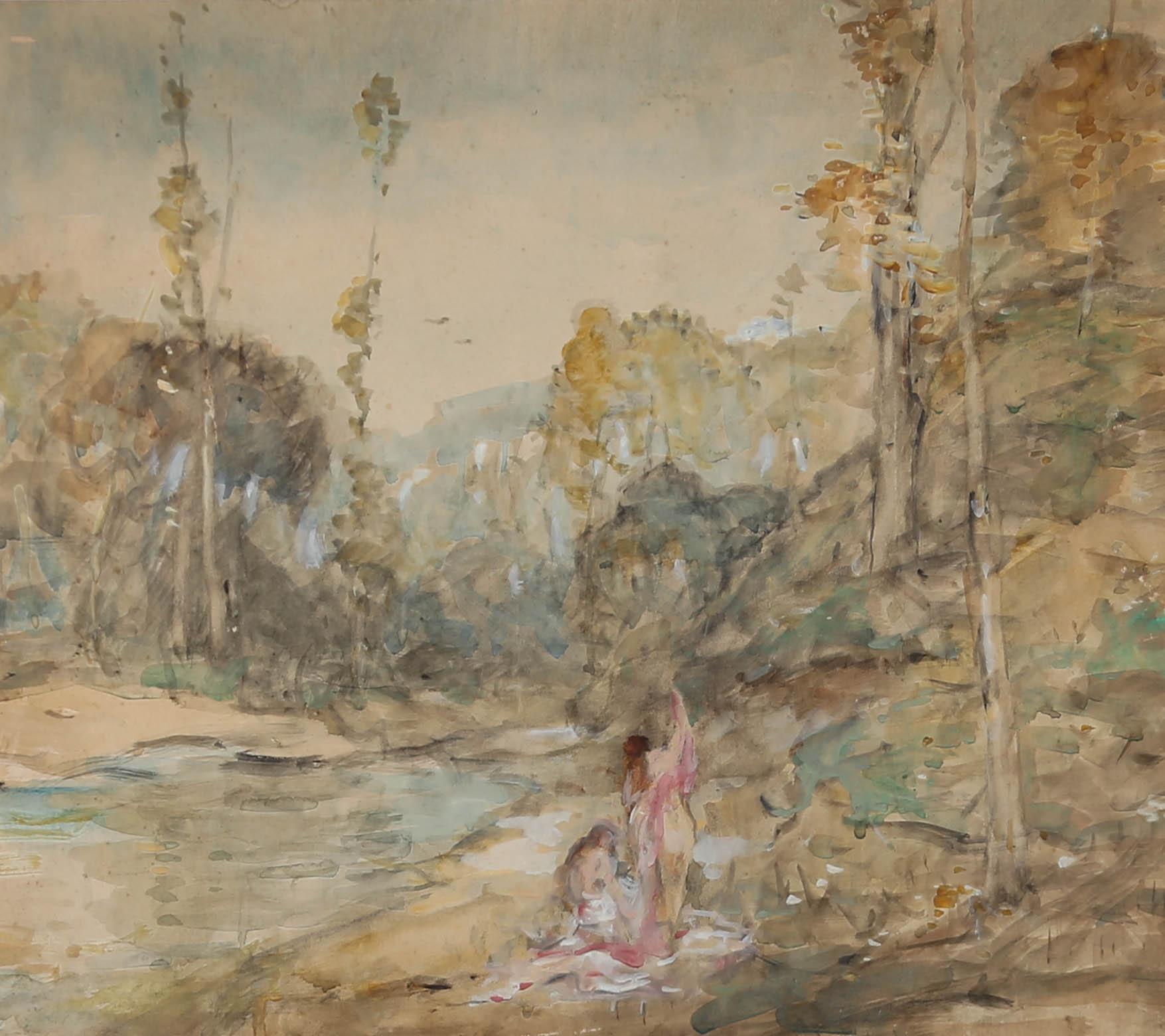 Montague Smyth (1863–1965) - Early 20thC Watercolour, Bathers By The Stream For Sale 1