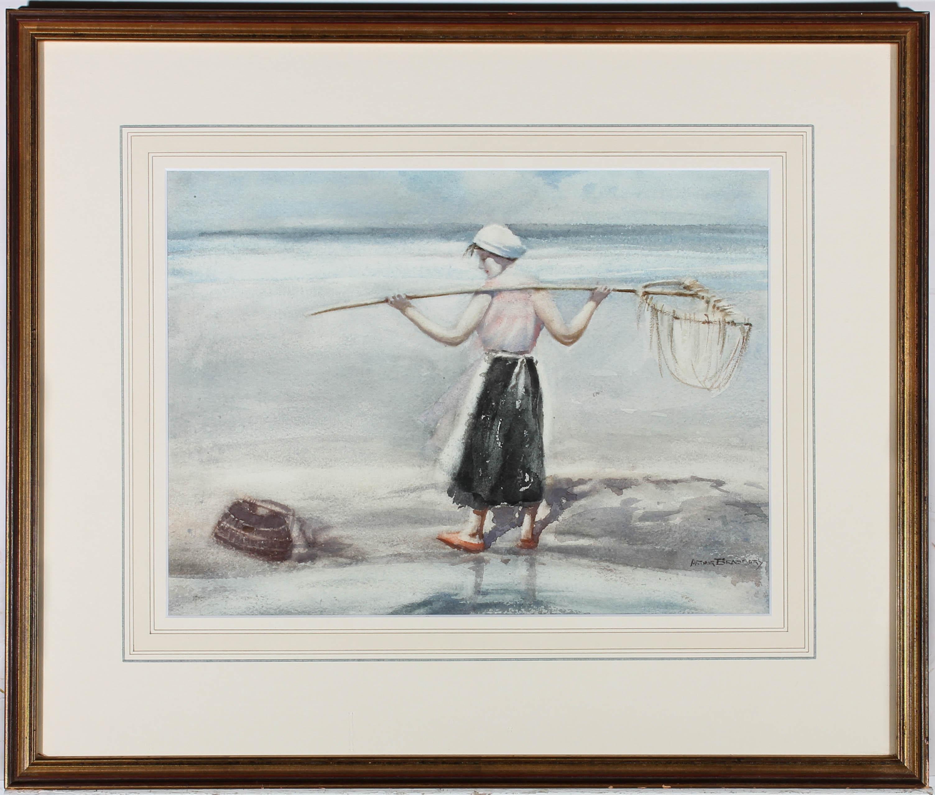 Arthur Bradbury ARWA (1892-1977) - Framed Watercolour, Net Fishing