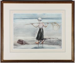 Arthur Bradbury ARWA (1892-1977) - Gerahmtes Aquarell, Netzfischen