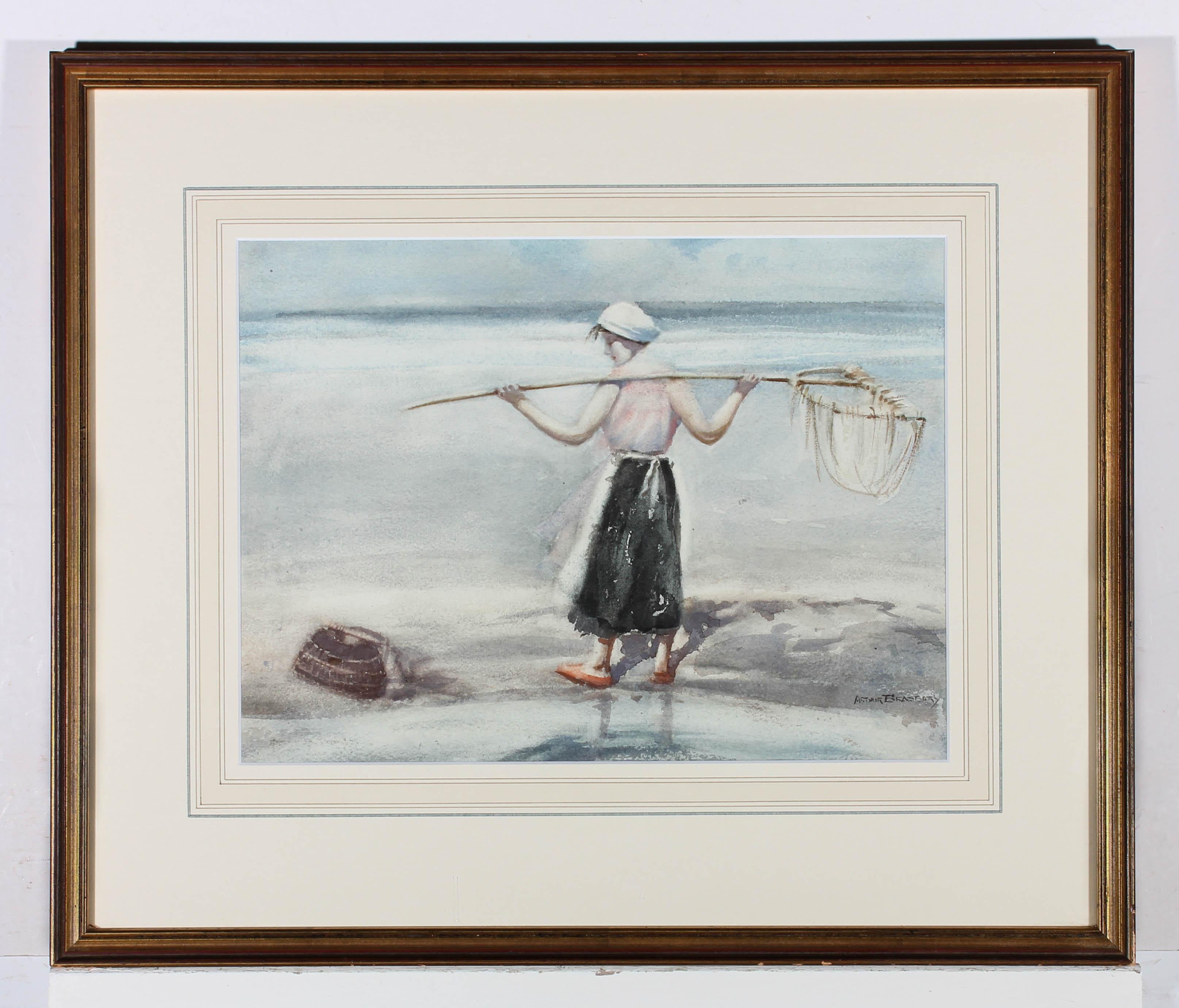 Arthur Bradbury ARWA (1892-1977) - Aquarelle encadrée, pêche au filet en vente 2