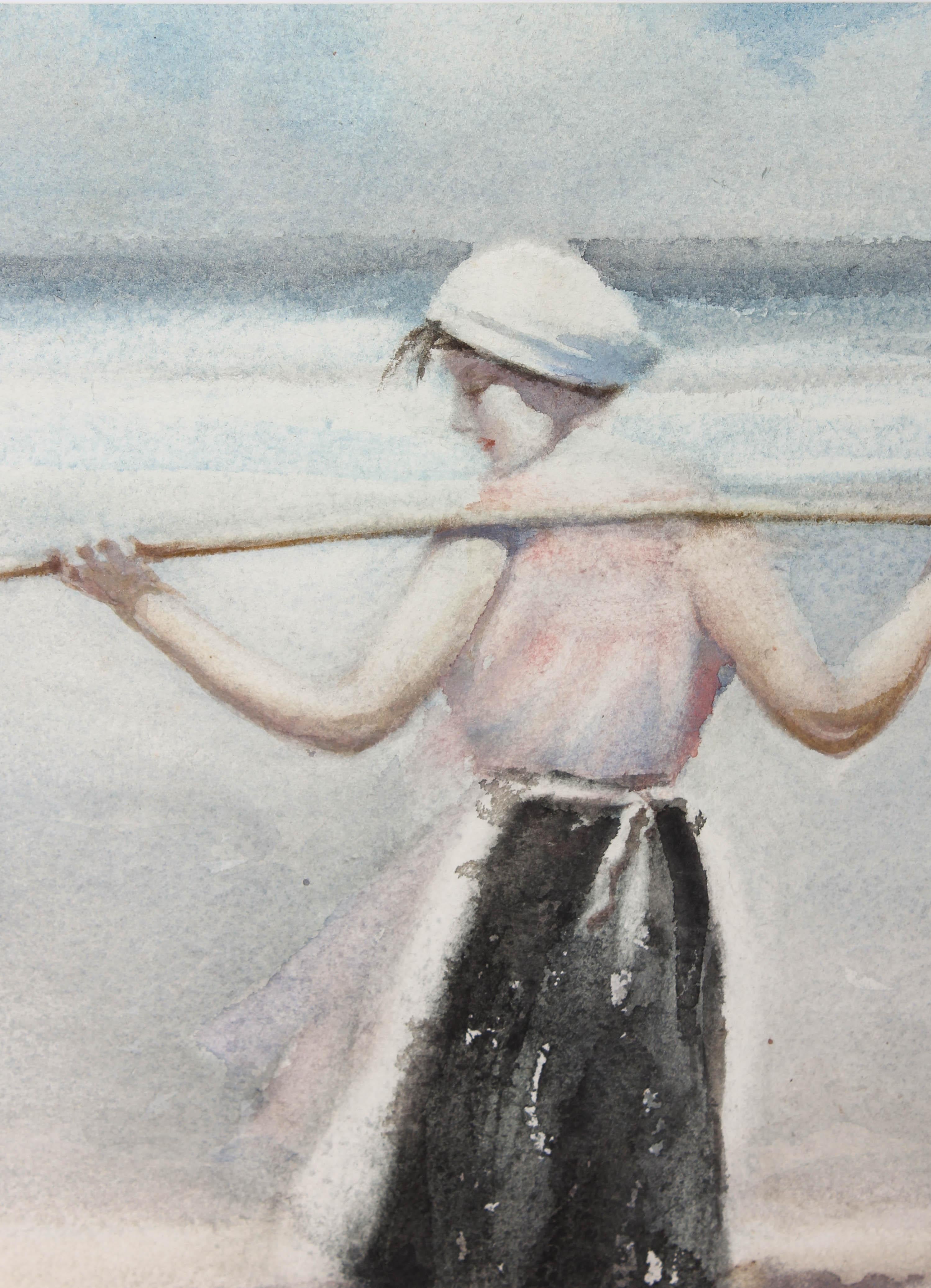 Arthur Bradbury ARWA (1892-1977) - Aquarelle encadrée, pêche au filet en vente 4