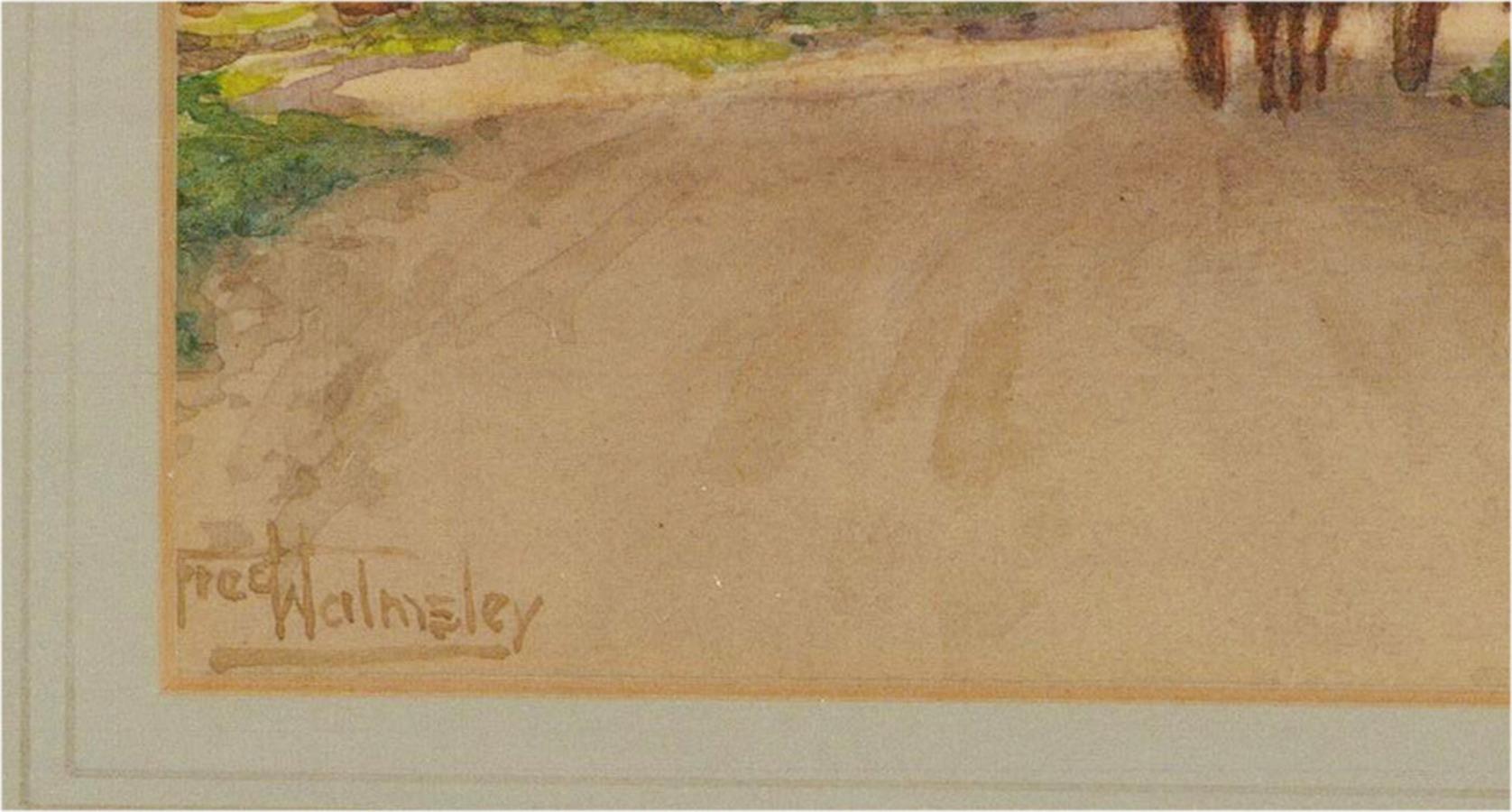 Fred Walmsley - Acuarela firmada de principios del siglo XX, Un pueblo pintoresco 4
