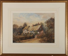 Frederick Hines (1875-1928) - Acuarela enmarcada, La cabaña de Anne Hathaway