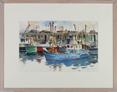 Gerahmtes zeitgenössisches Aquarell von Barnett Bray, Docked in the Harbour