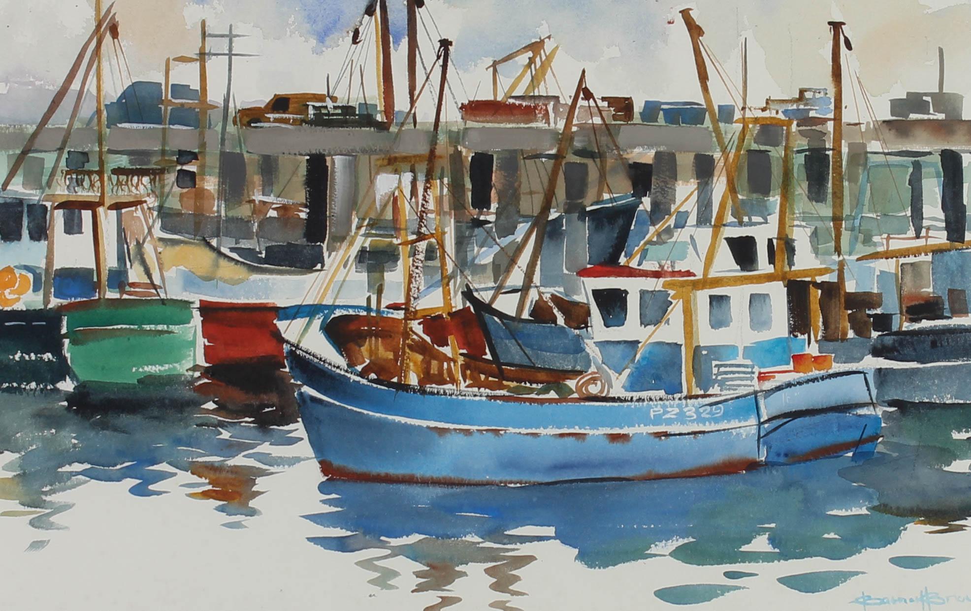 Barnett Bray - Framed Contemporary Watercolour, Docked in the Harbour For Sale 1