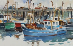 Barnett Bray - Acquerello contemporaneo incorniciato, "Docked in the Harbour" (Attraccati nel porto)