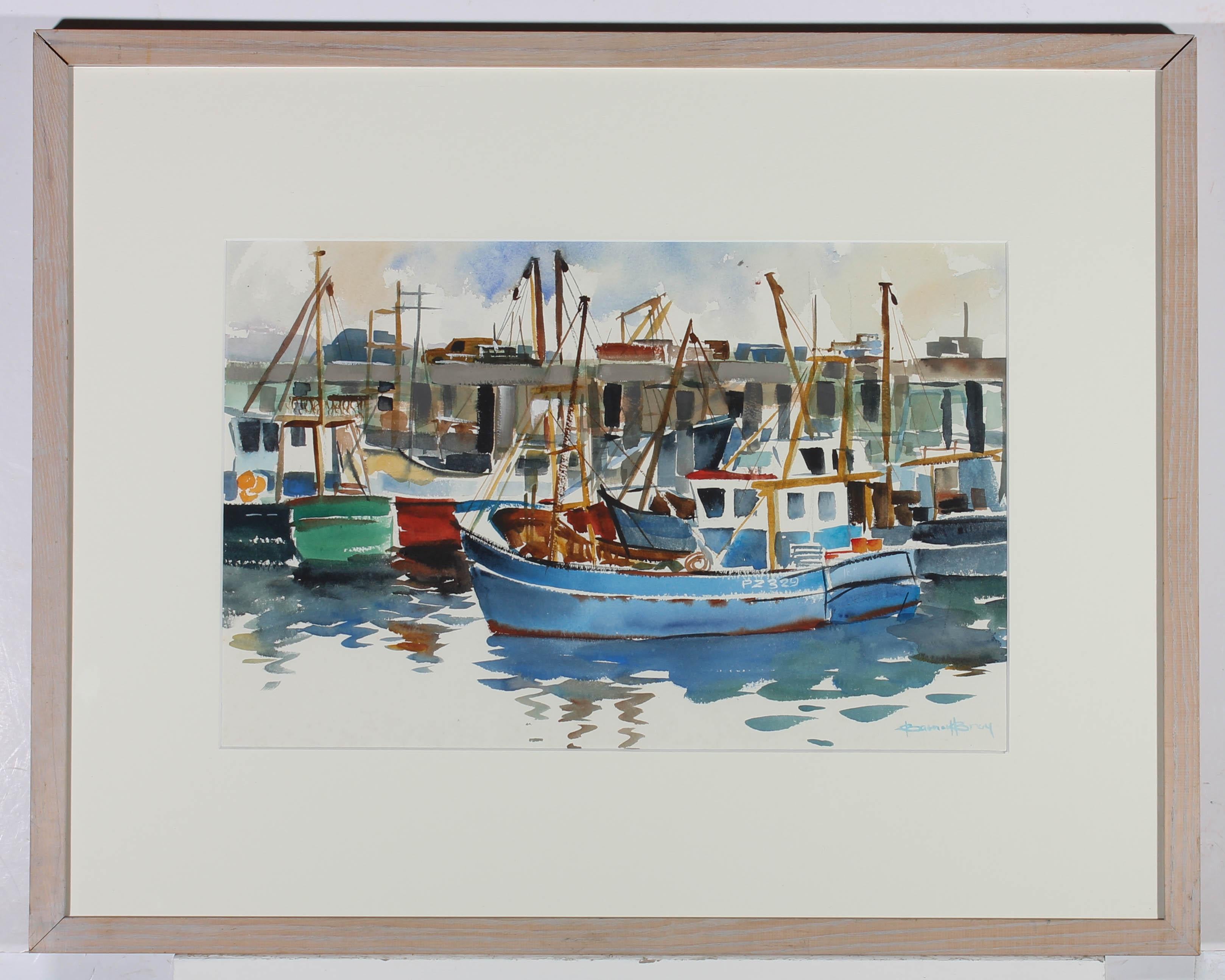 Barnett Bray - Framed Contemporary Watercolour, Docked in the Harbour For Sale 2