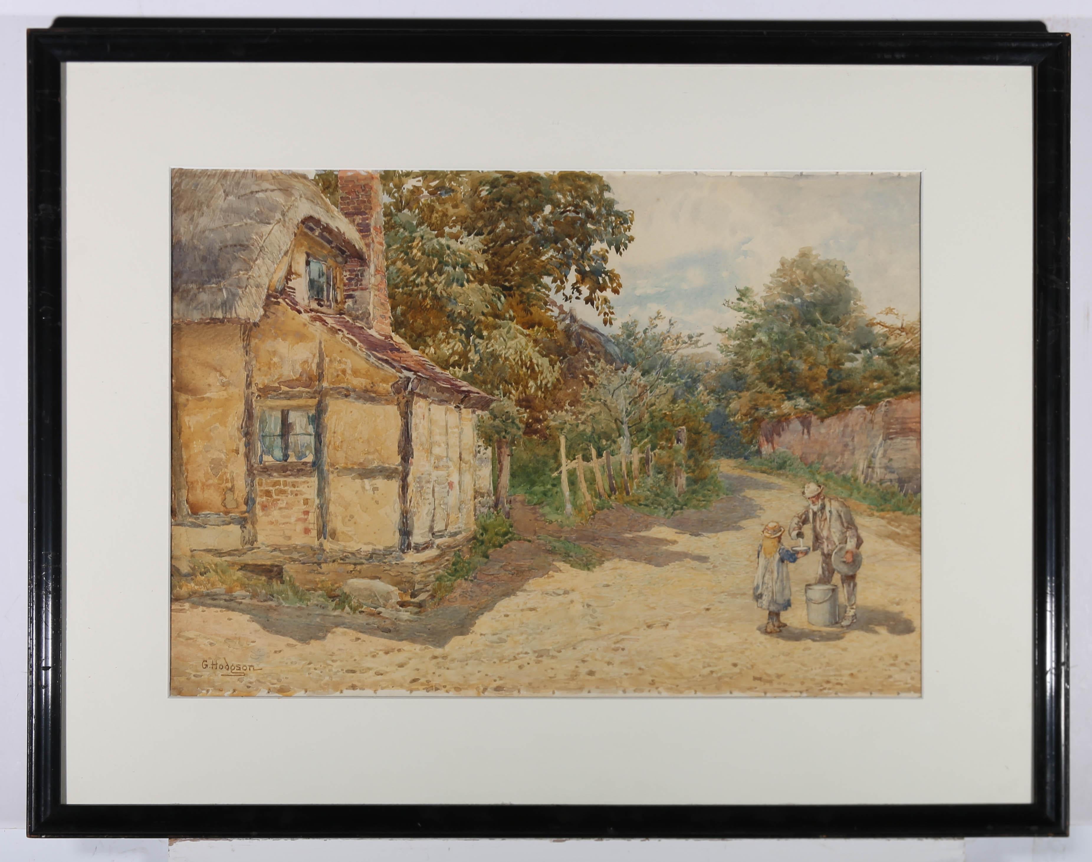 George Hodgson (1847-1921) - Framed Late 19th Century Watercolour, Cottage Lane For Sale 1