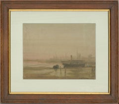 Brook Harrison (1860-1930) - Framed 1901 Watercolour, Misty Evening at Shoreham