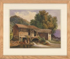 Follower of Simeon Fort (1793-1861) – Gerahmtes Aquarell, Alpine Mill House