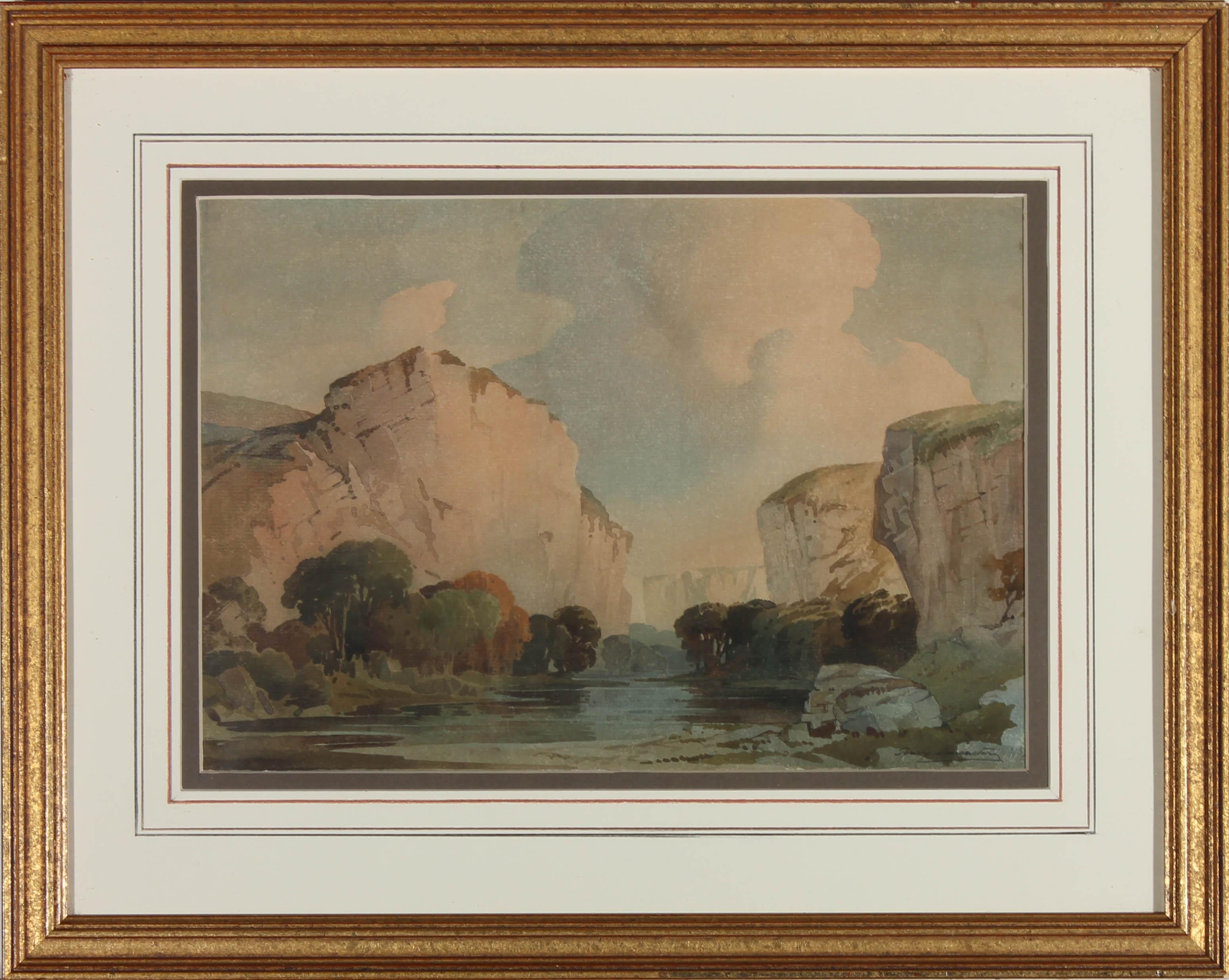 Percy Lancaster RBA RI (1878-1950) - Framed Watercolour, The gorge For Sale 1