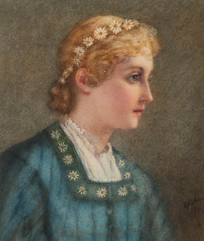Sophie Hobson (fl.1880-1887) - 1882 Aquarell, Gänseblümchenmädchen Mädchen im Angebot 1