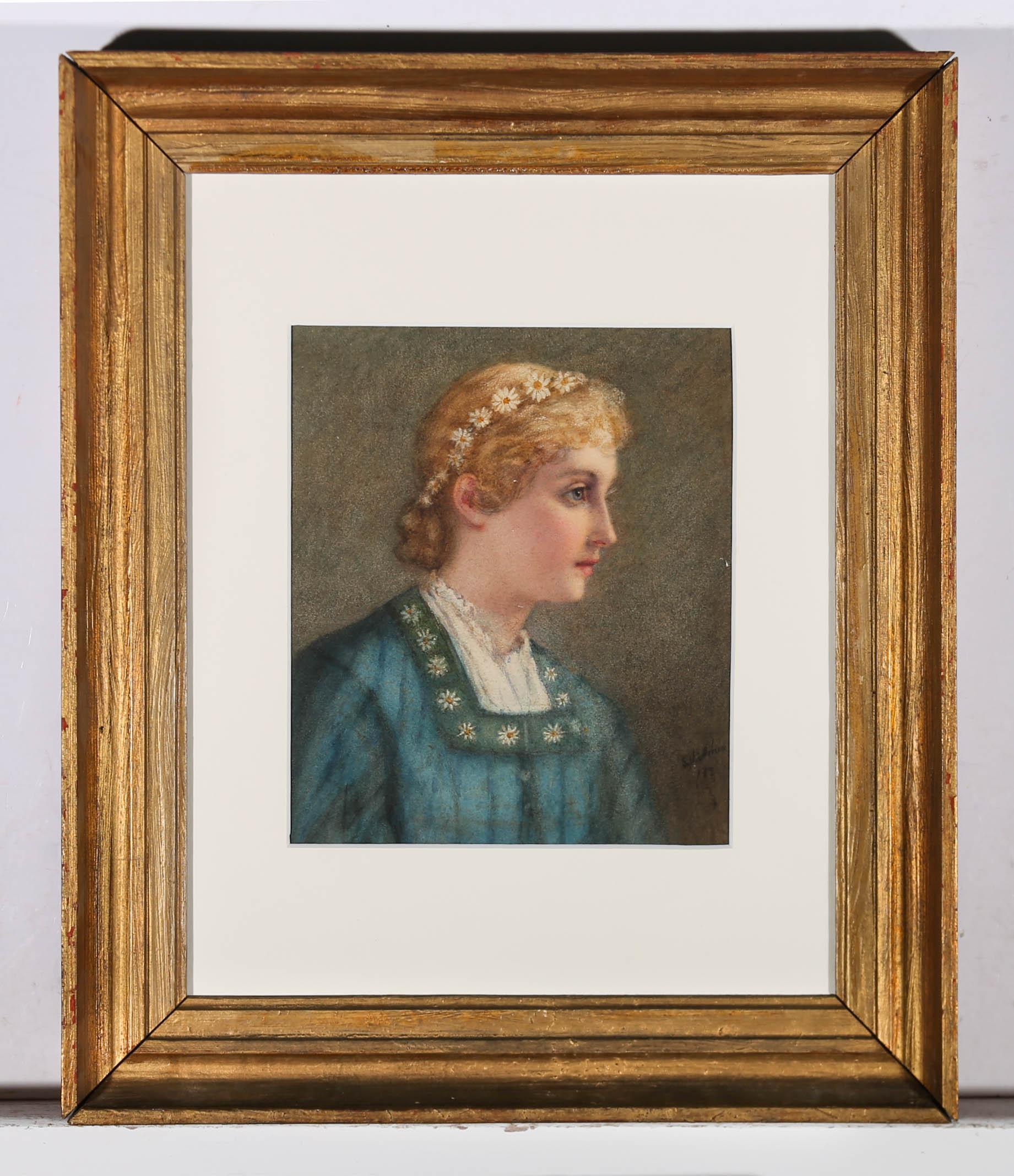 Sophie Hobson (fl.1880-1887) - 1882 Watercolour, Daisy Girl For Sale 2