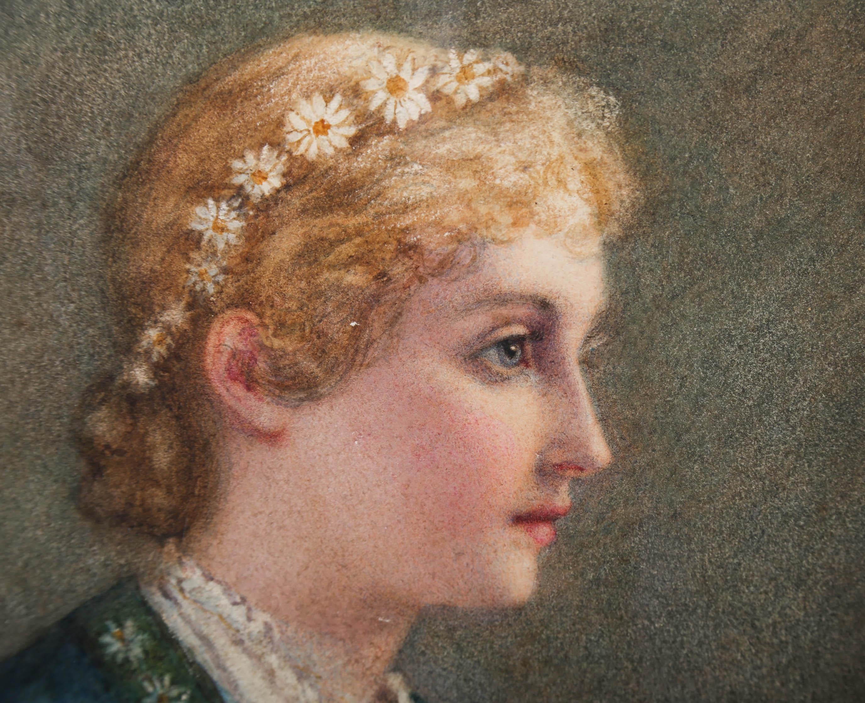 Sophie Hobson (fl.1880-1887) - 1882 Aquarell, Gänseblümchenmädchen Mädchen im Angebot 4