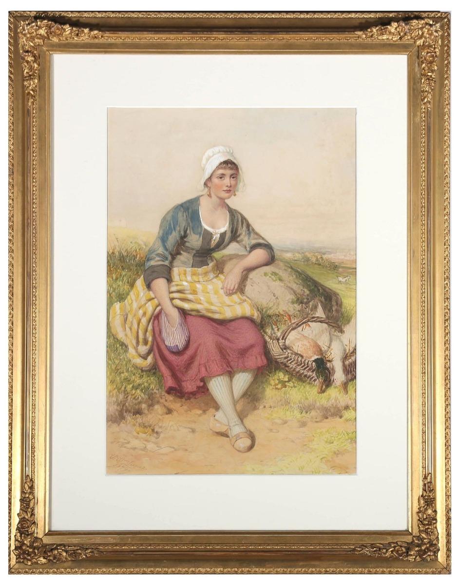 William Lucas (1840-1895) - 1878 Watercolour, Woman with a Basket of Game For Sale 4