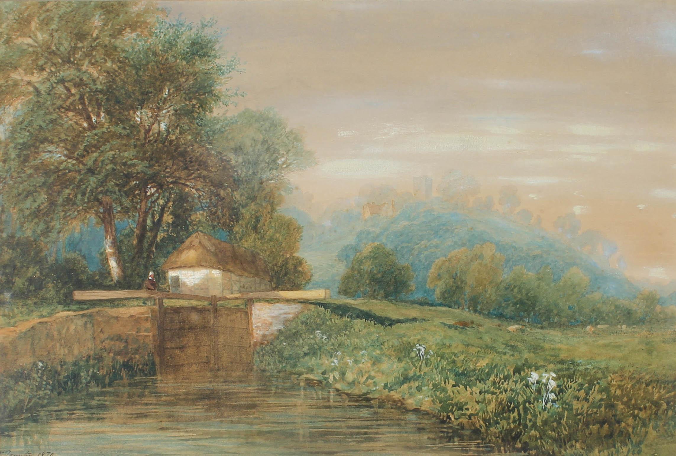 William Frederick Taunton (1834–1907) - 1870 Watercolour, Cottage On The Lock For Sale 1