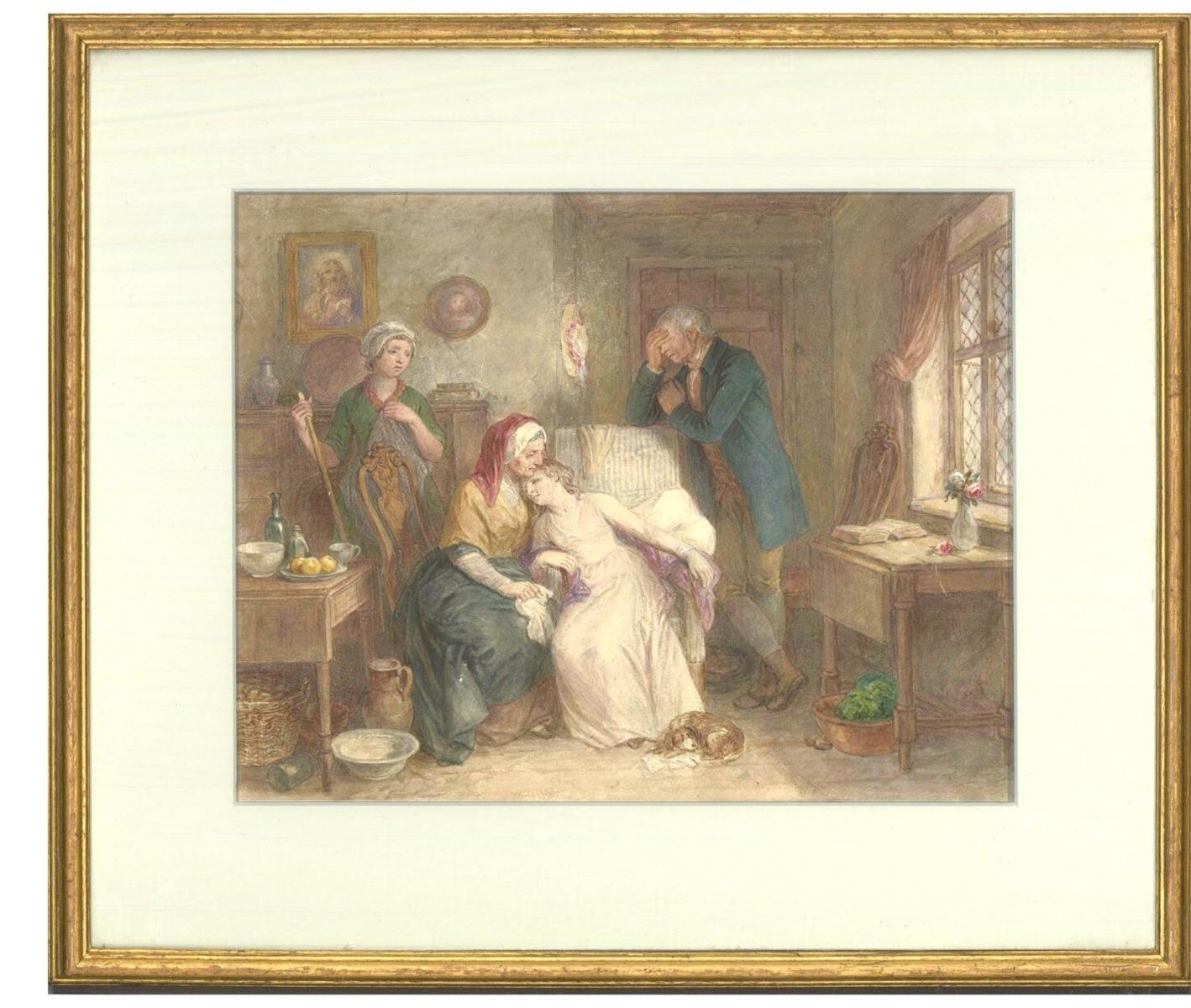 Unknown Figurative Art - 19th Century Watercolour - Figures Mourning