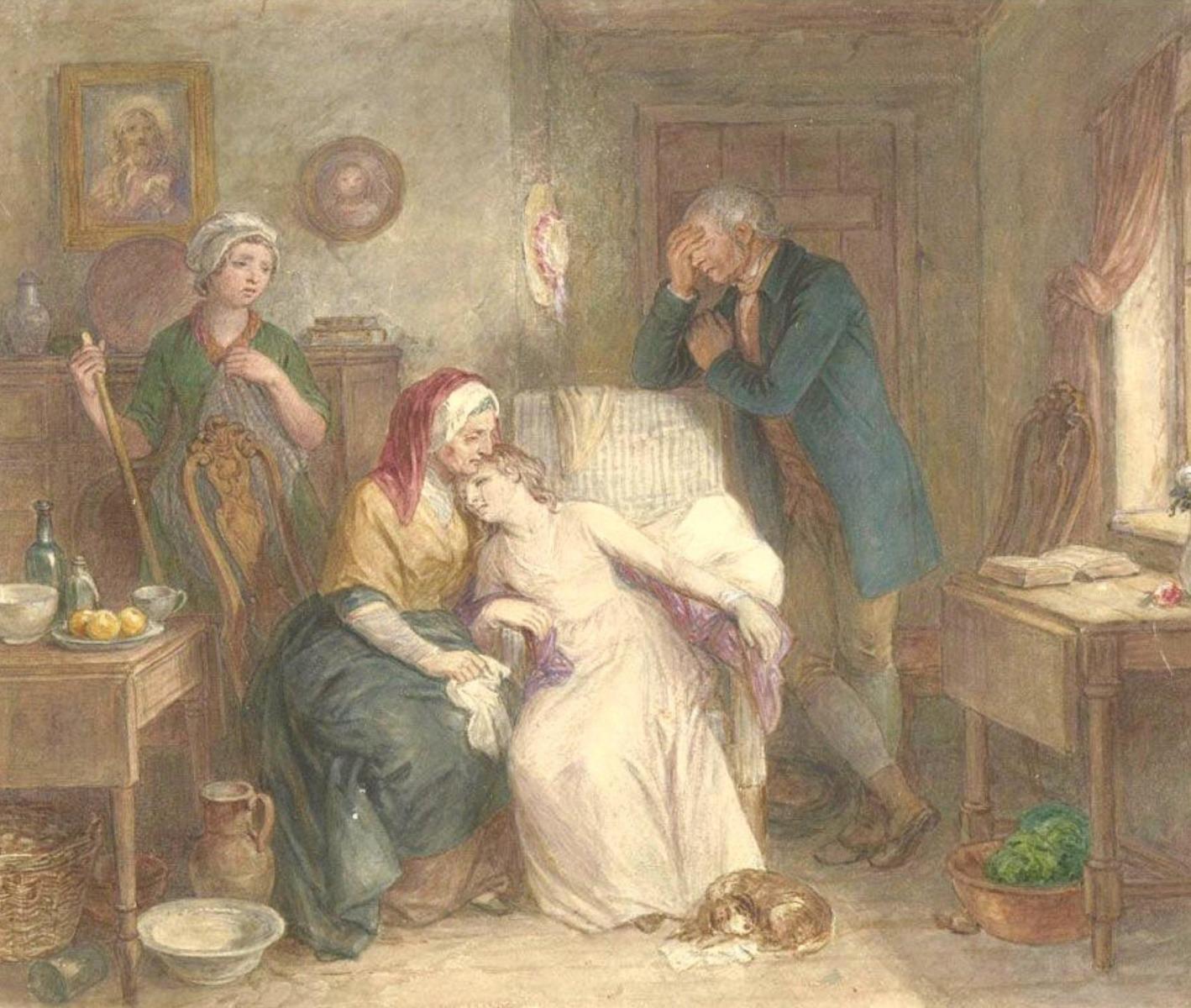 19th Century Watercolour - Figures Mourning For Sale 1