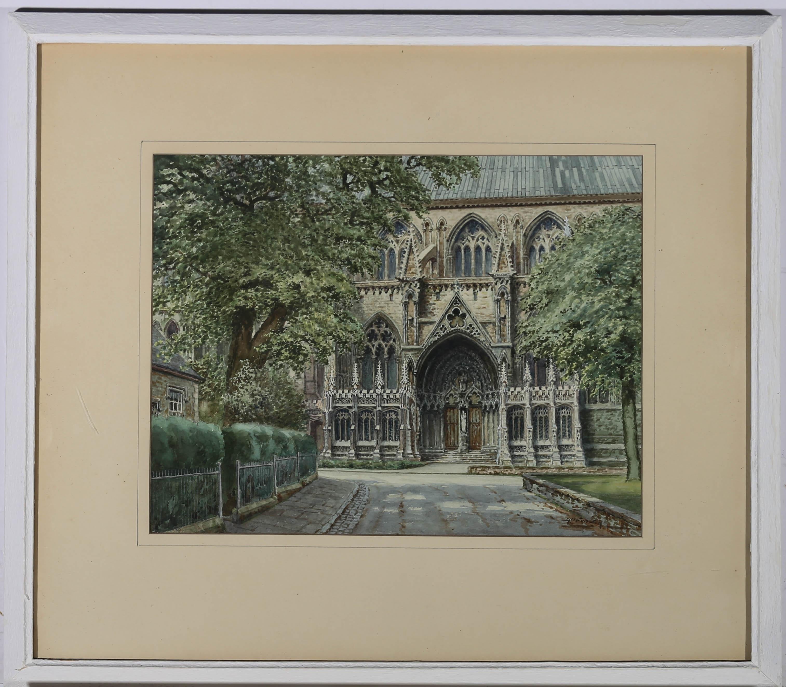 Un'ottima rappresentazione delle porte sud della Cattedrale di Lincoln. L'artista cattura l'edificio nei minimi dettagli, utilizzando un'eccellente percezione della luce e dei toni per creare una rappresentazione realistica del simbolo di Lincoln.