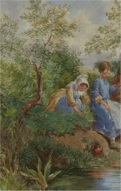 Follower of Myles Birket Foster - Aquarell des späten 19. Jahrhunderts, Am Fluss