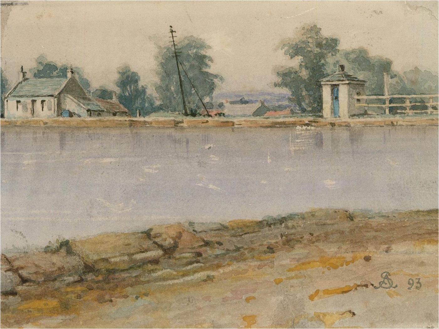 Arthur Severn (1841-1931) - Monogrammed 1893 Watercolour, The River Bank For Sale 1