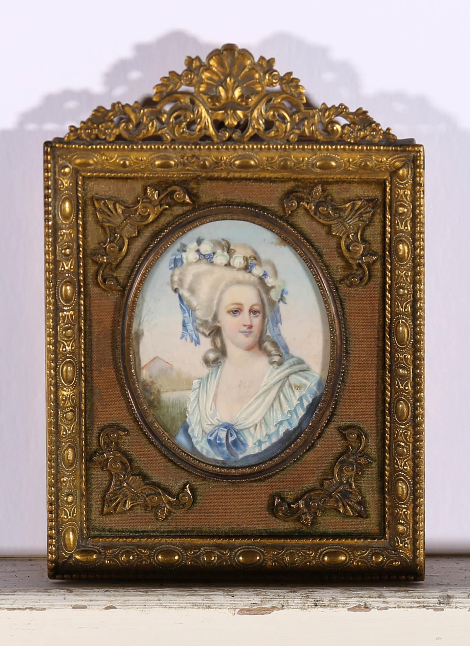 Portrait Unknown - Aquarelle miniature encadrée du début du 20e siècle - Princesse de Lamballe