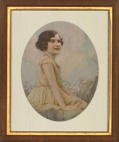 Gerahmtes Aquarell des frühen 20. Jahrhunderts – Porträt eines jungen Mädchens