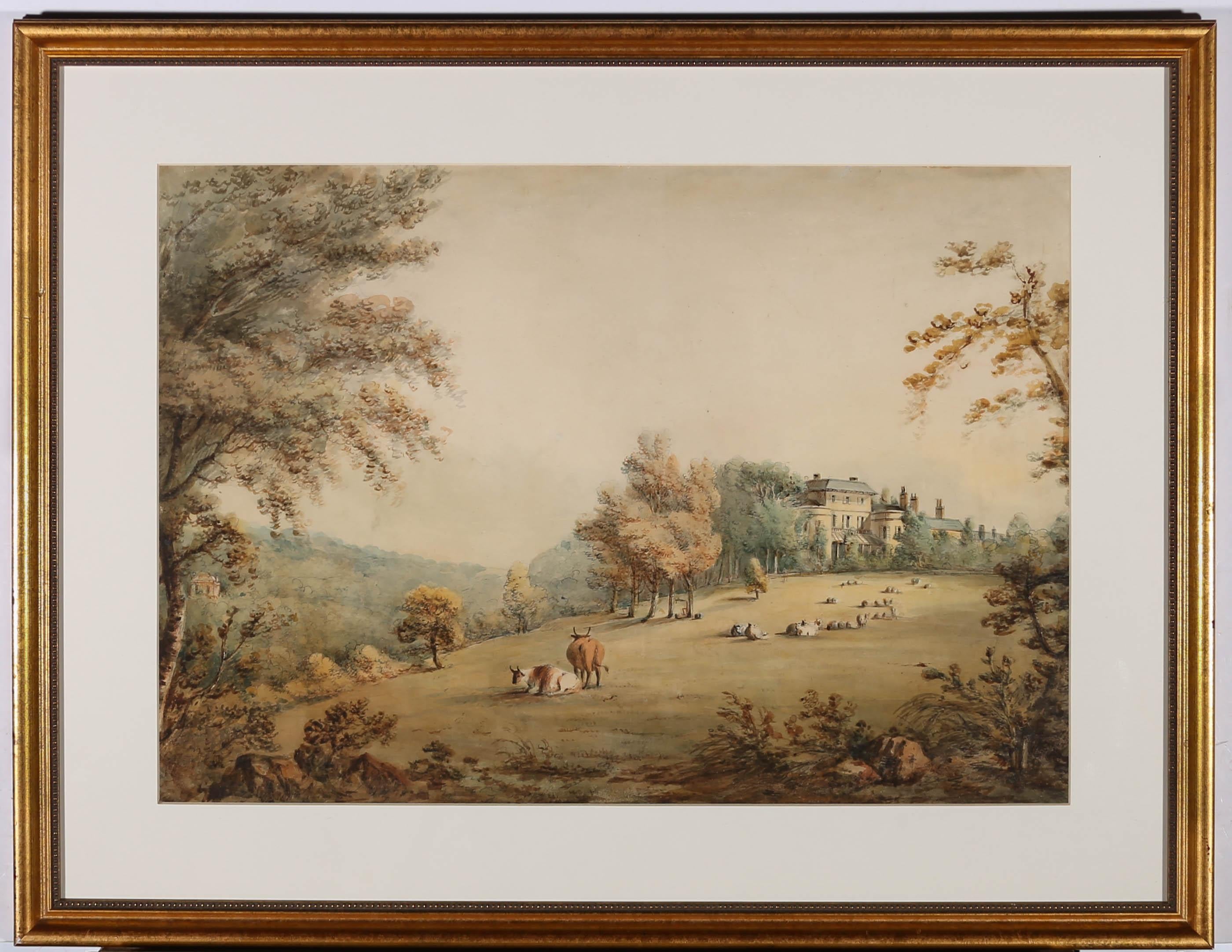 Circle of Robert Hills (1769-1844) - Aquarelle encadrée, Parkland Livestock 1