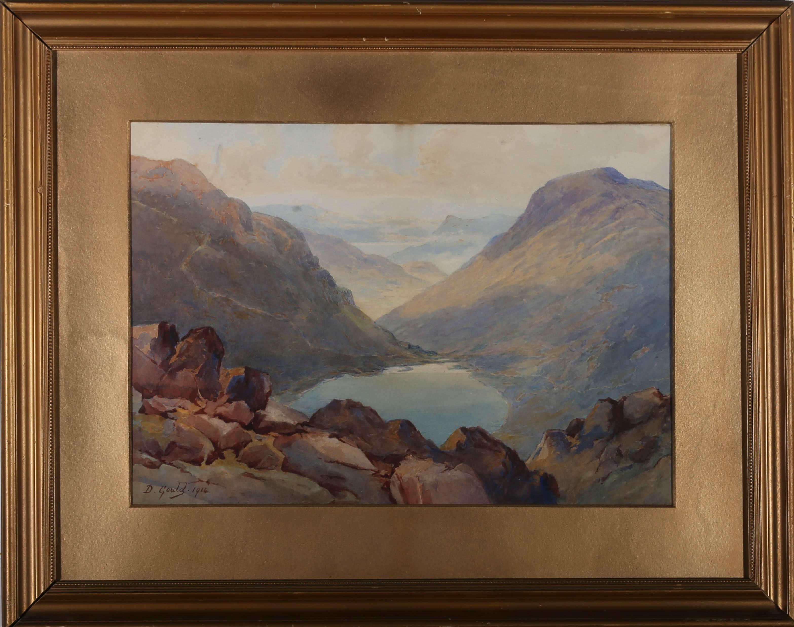 Daphne Boothby Landscape Art – David Gould (1871-1952) – Gerahmtes Aquarell, Grisedale Farm & Pass, 1914