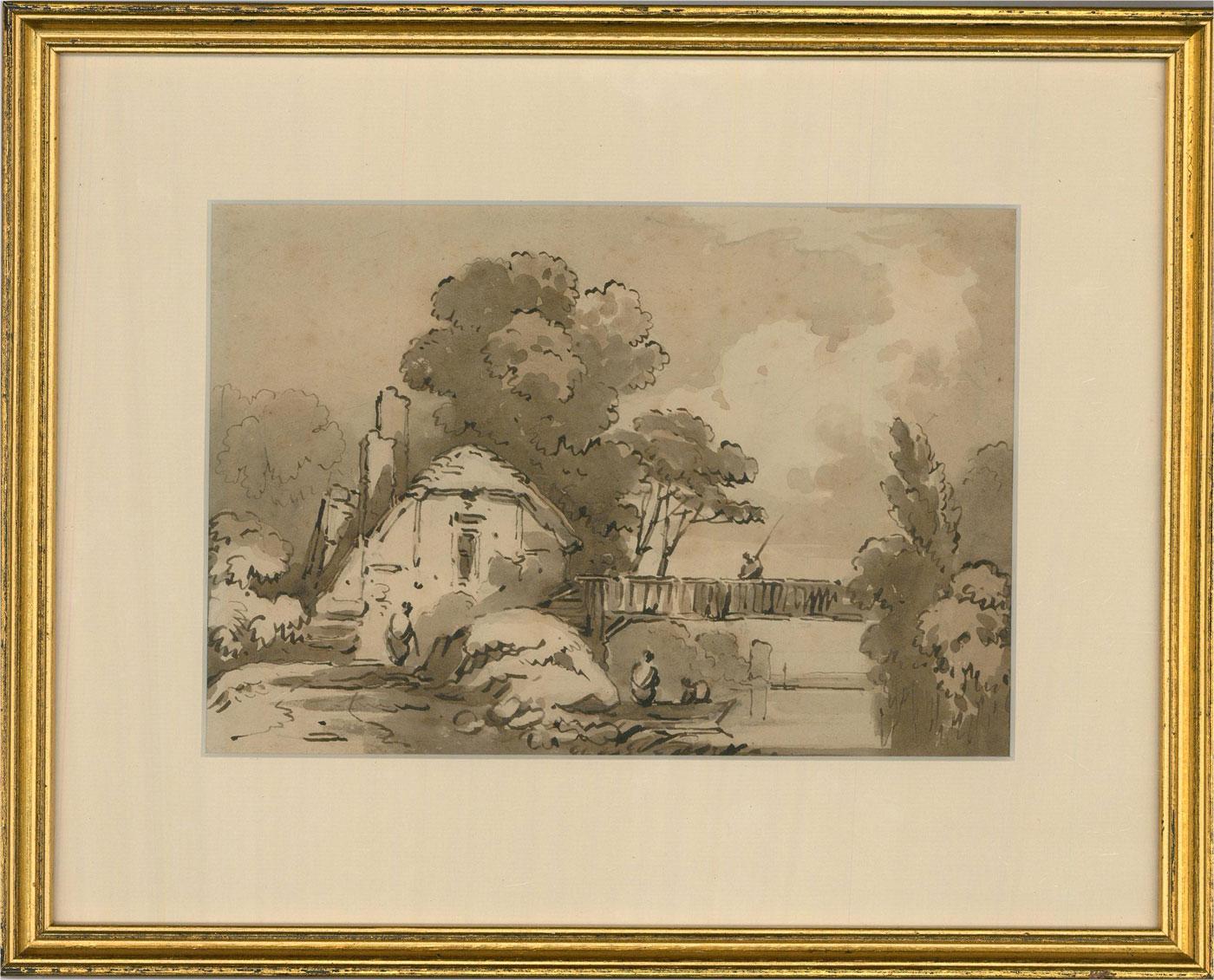 Attribué. James Robertson (fl.1815-c.1836) - Dessin au stylo et à l'encre, cottage Riverside 3