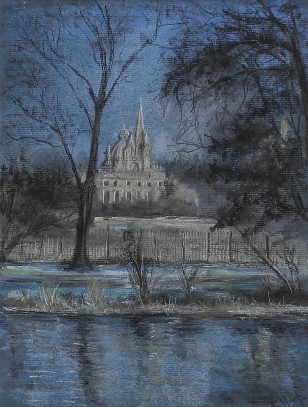 P. Martin - Signed Mid 20th Century Pastel, View of the Church For Sale 2