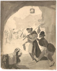 Ricardo Marin Y Llovet (1874-1942) - Watercolour, Street Scene with Figures