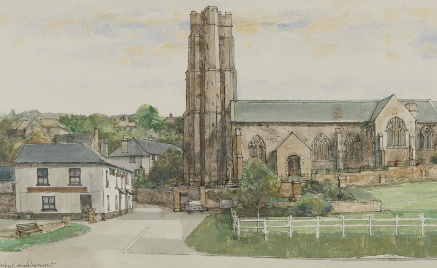 Robert Flavell Micklewright RWS RE (1923-2013), église Stokenham en vente 1