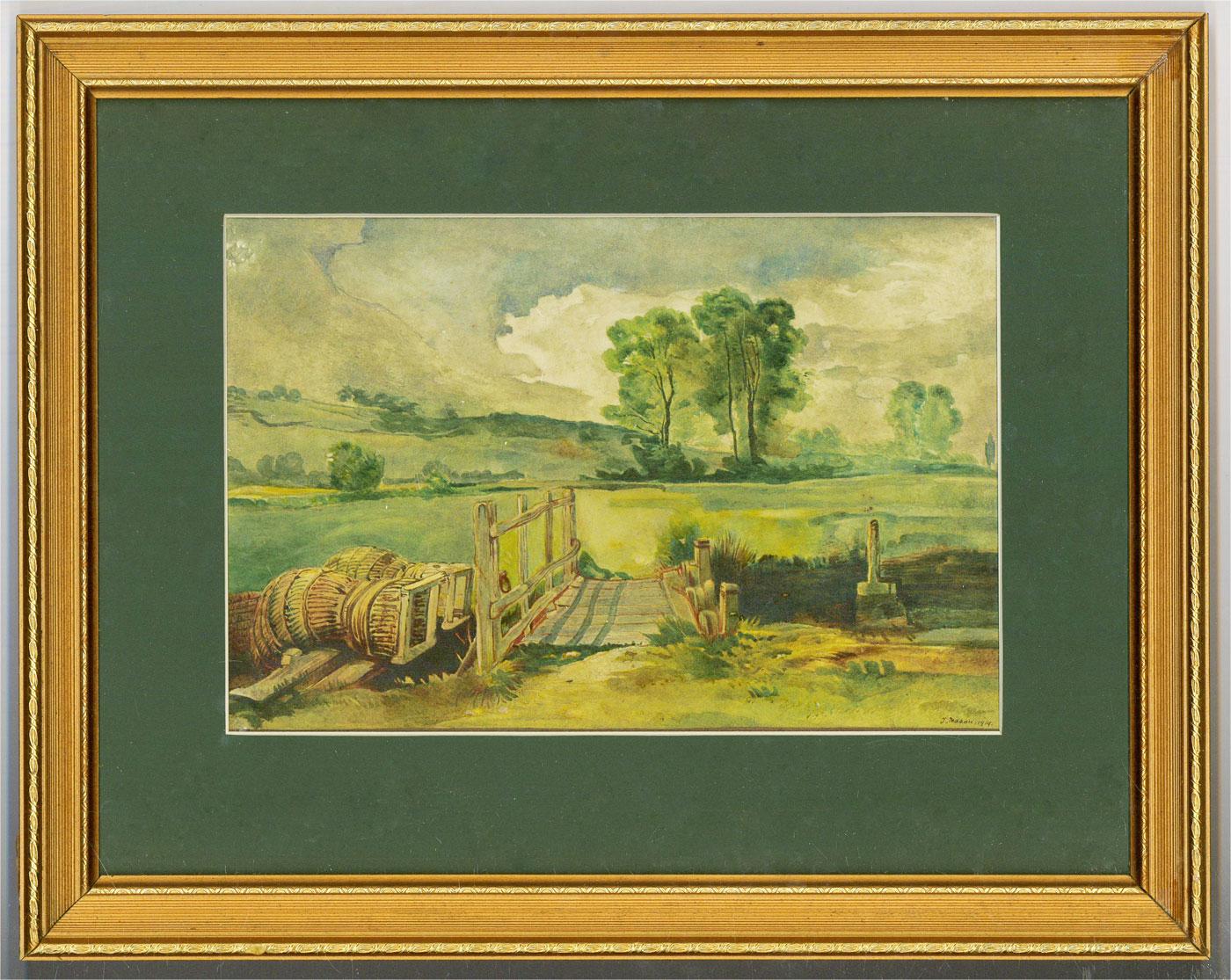 J. MASON Landscape Art - J. Mason - 1919 Watercolour, The Old Lock