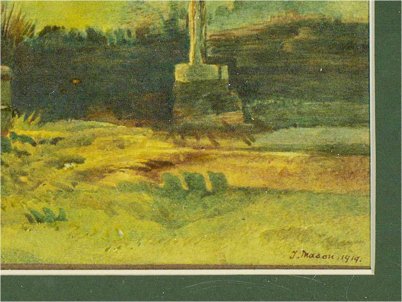 J. Mason - 1919 Watercolour, The Old Lock For Sale 1