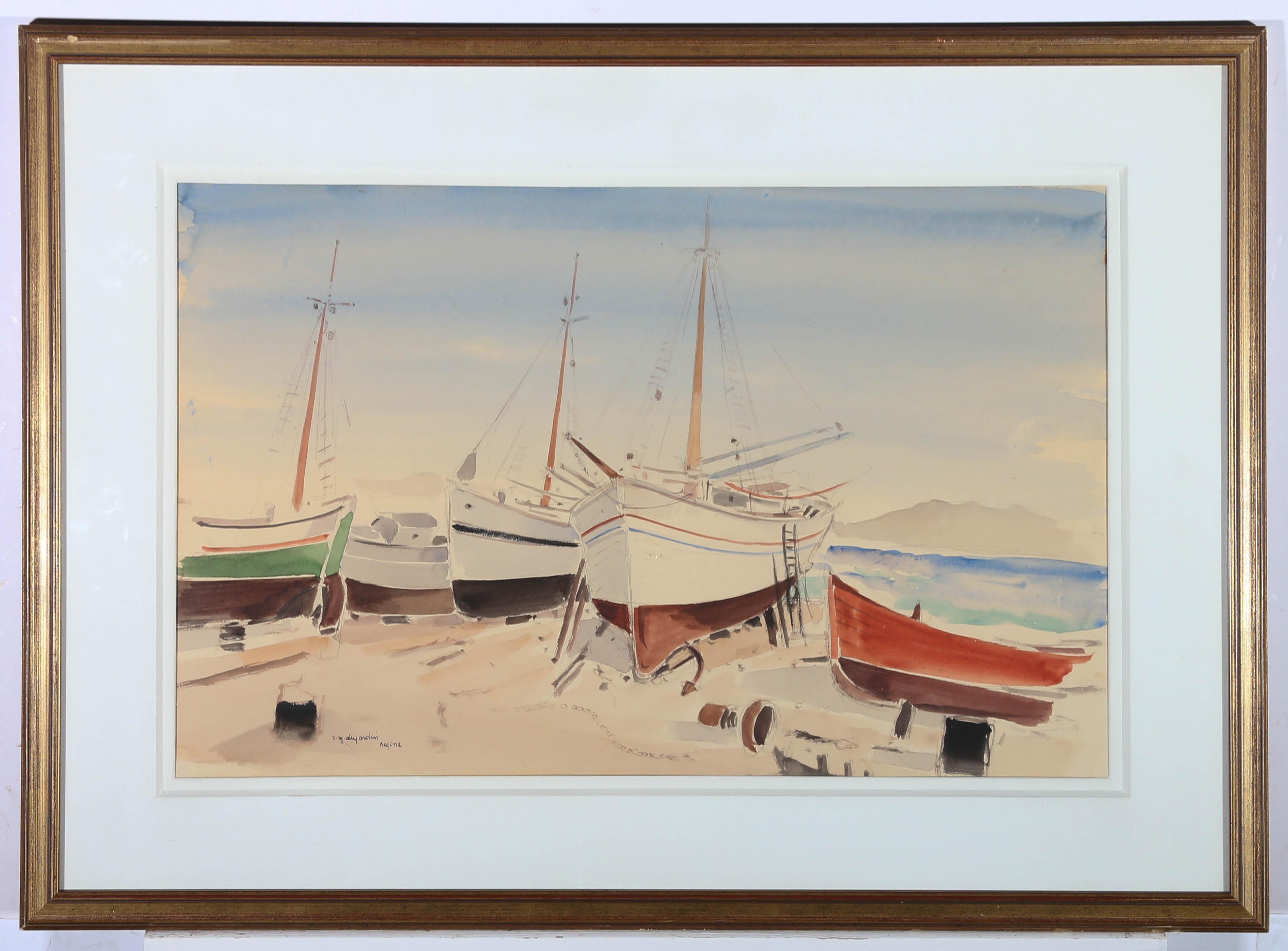 Aquarell des 20. Jahrhunderts – Aegina Shore