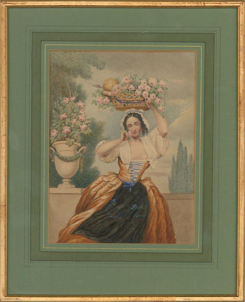 Manner of Jean-Frédéric Schall (1752-1825)- Mid 19thC Watercolour, Flower Seller For Sale 2