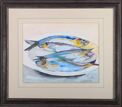 D. Pasquale - Aquarelle du milieu du 20e siècle, représentant un plat de poisson