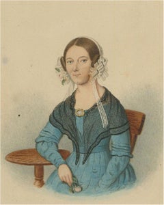John Chapman - Mid 19th Century Watercolour, Seated Woman with Flower