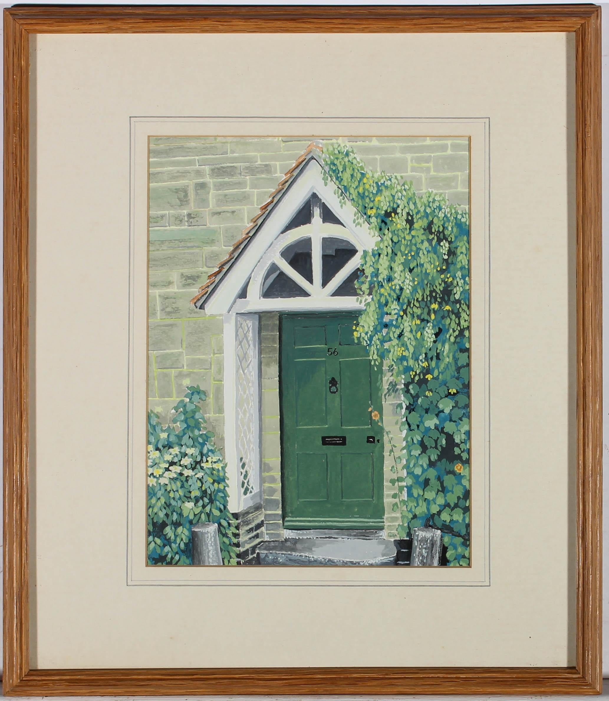 Unknown Landscape Art - Mid 20th Century Gouache - The Green Door