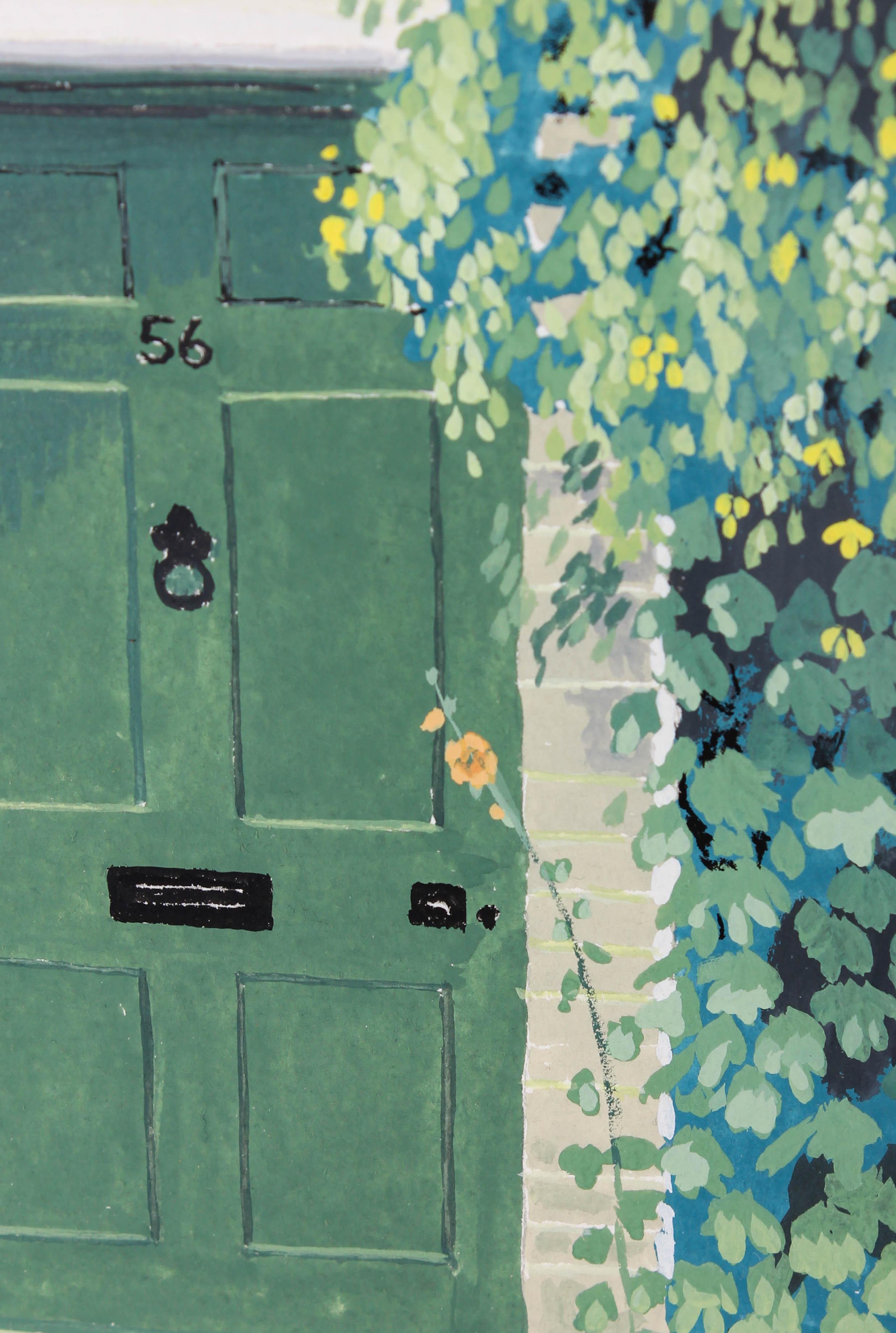 Mid 20th Century Gouache - The Green Door For Sale 2