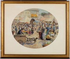 Walter Schroder – signiertes und datiertes Aquarell, The Busy Market, 1928