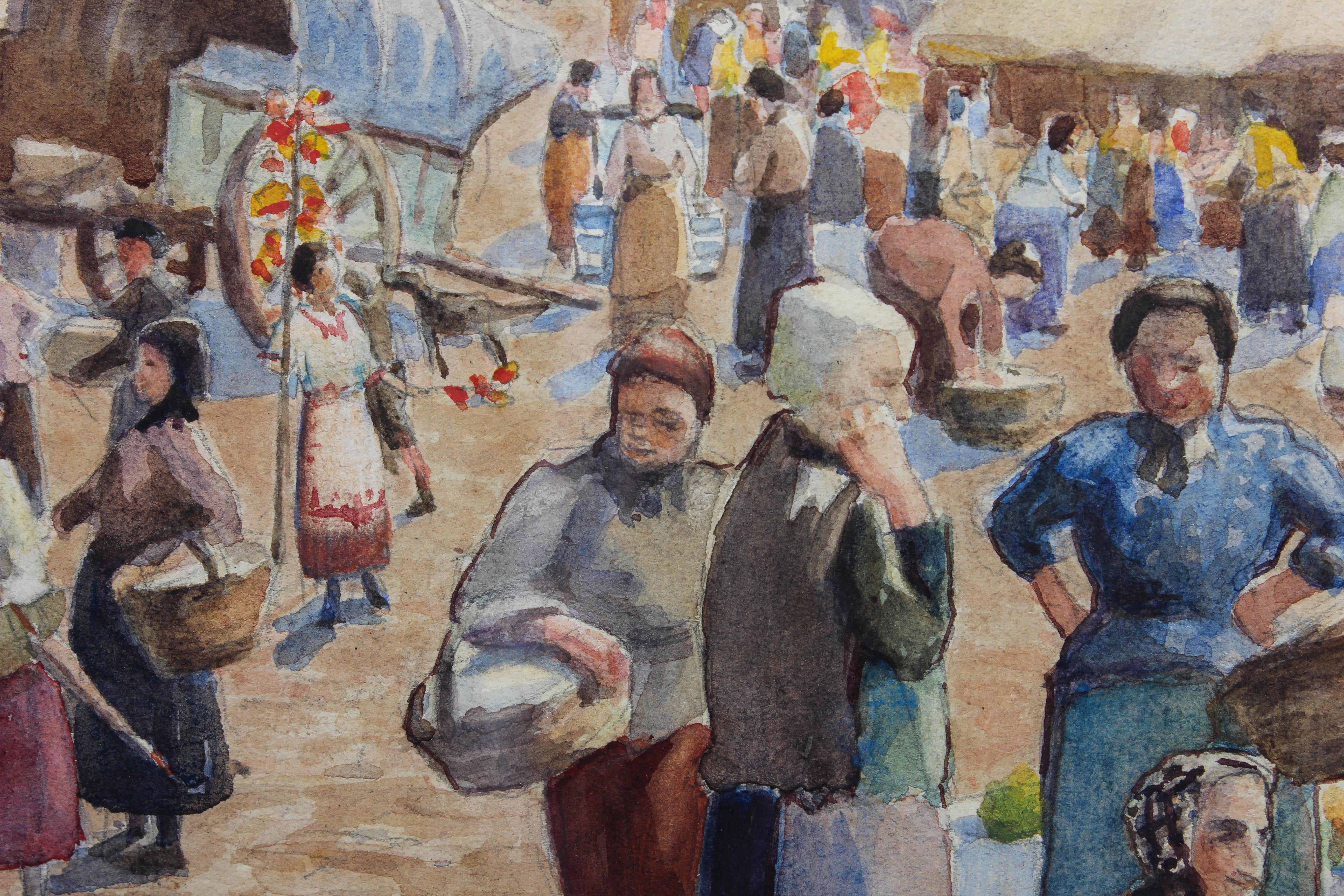Walter Schroder – signiertes und datiertes Aquarell, The Busy Market, 1928 im Angebot 4